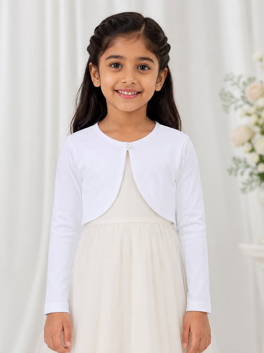 Kiddopanti Girls Fleece Full Sleeves Solid Crop Shrug