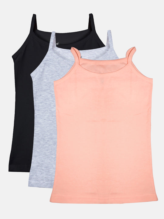 Girl's Cotton Solid Camisole Pack of 3