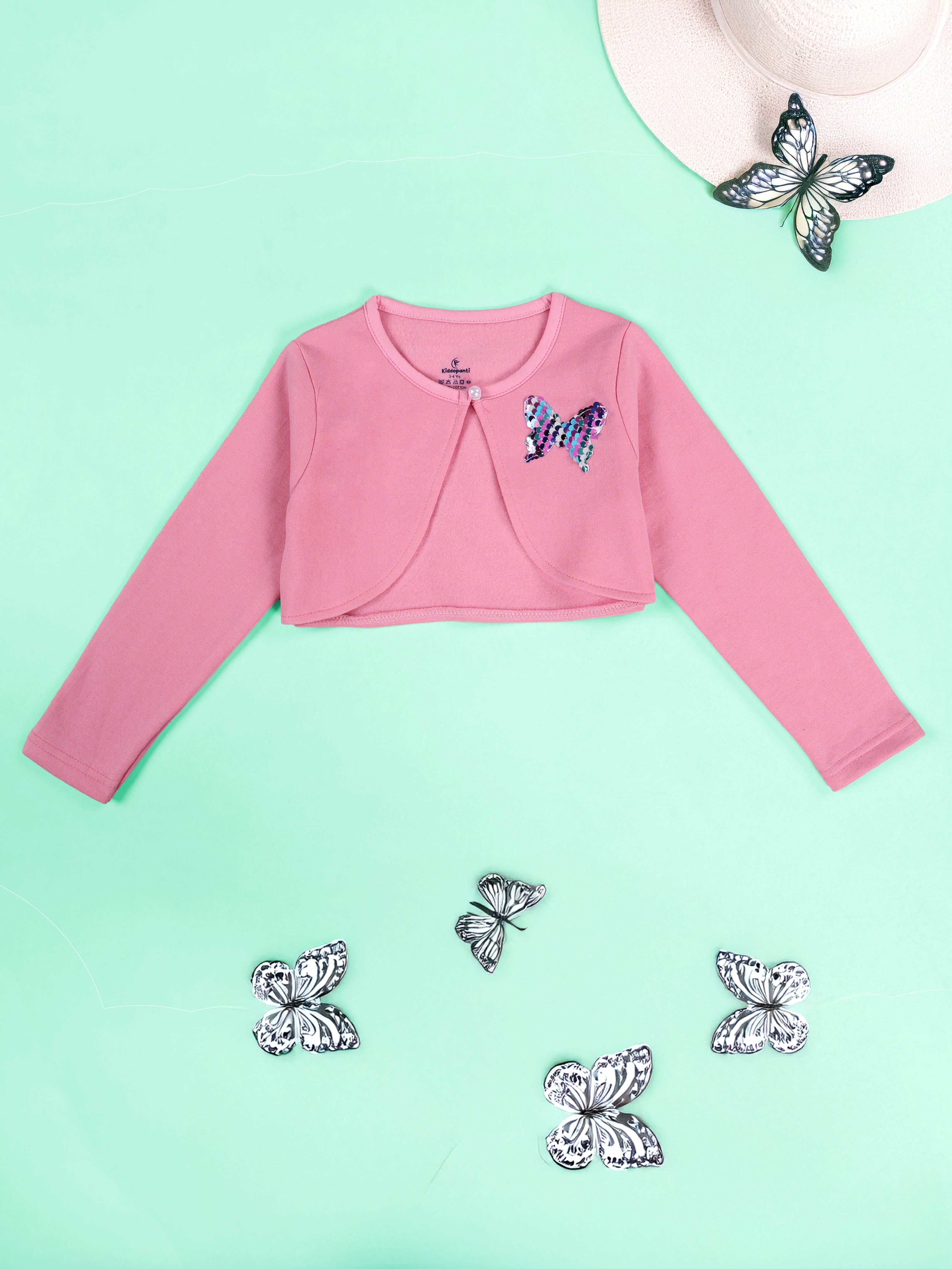 Girls Full Sleeve Crop Shrug With Applique