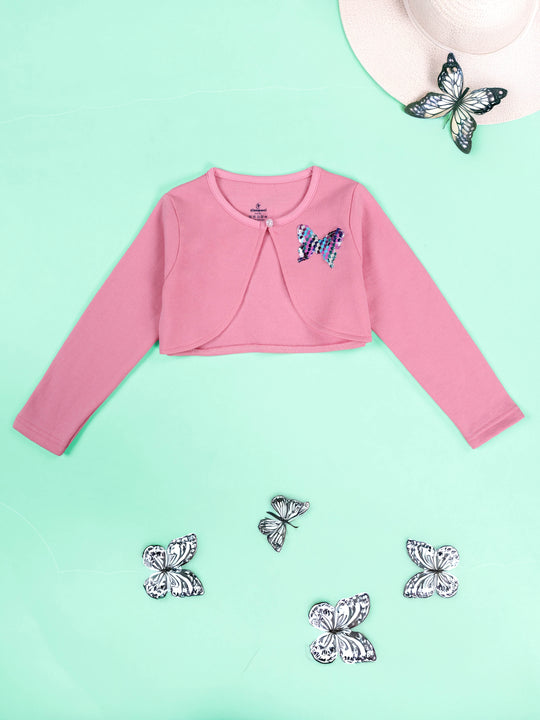 Girls Full Sleeve Crop Shrug With Applique