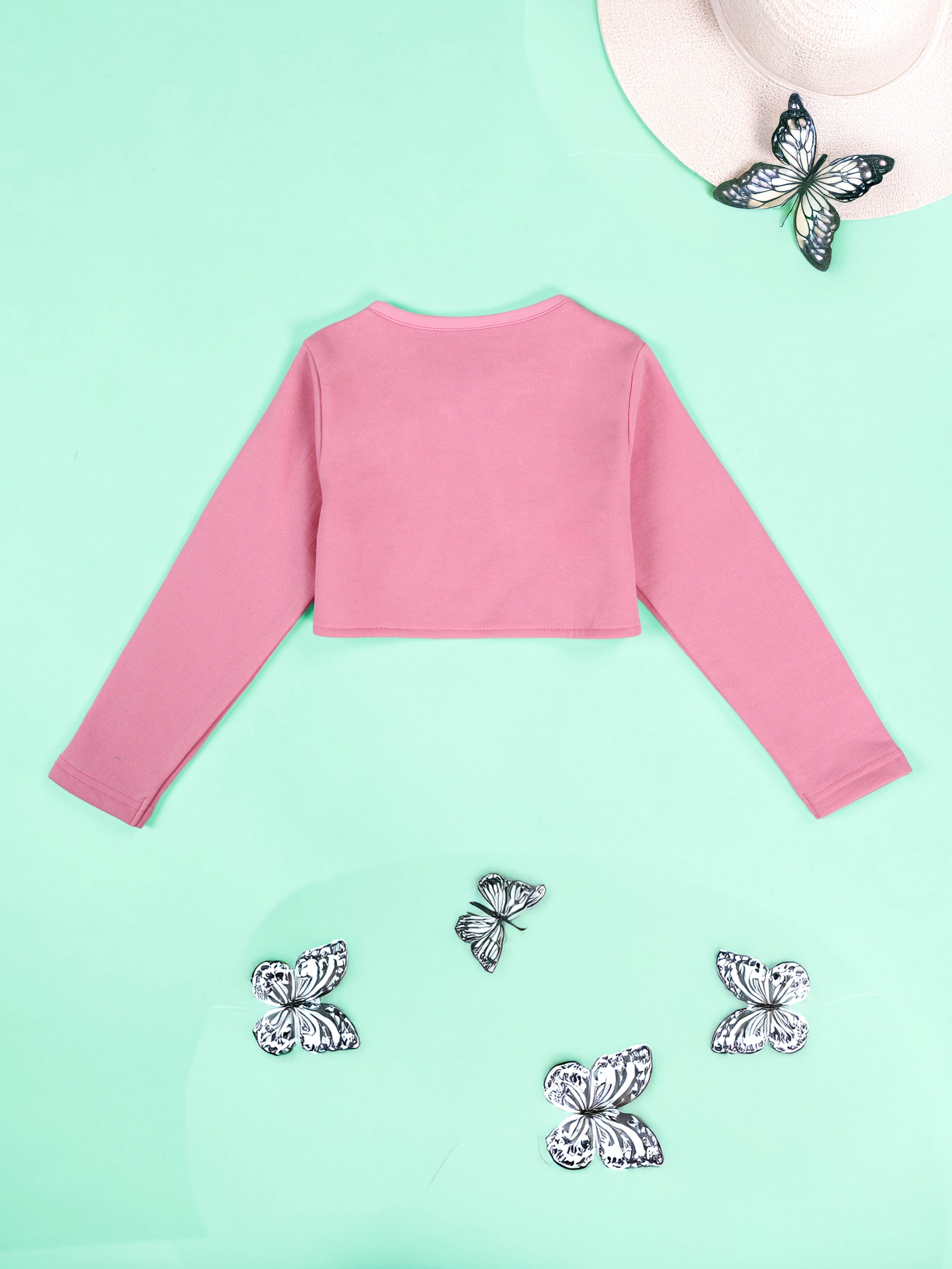 Girls Full Sleeve Crop Shrug With Applique