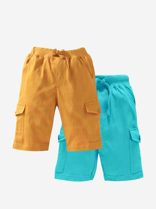 Boy's Knee Length Cotton Jersey Cargo Shorts- Pack of 2