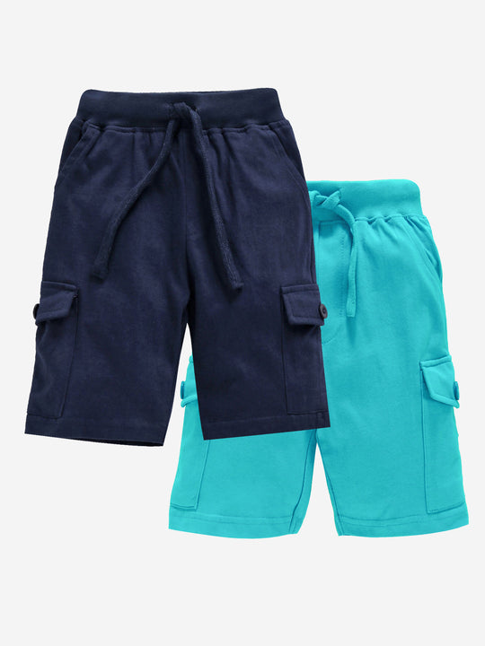Boy's Knee Length Cotton Jersey Cargo Shorts- Pack of 2