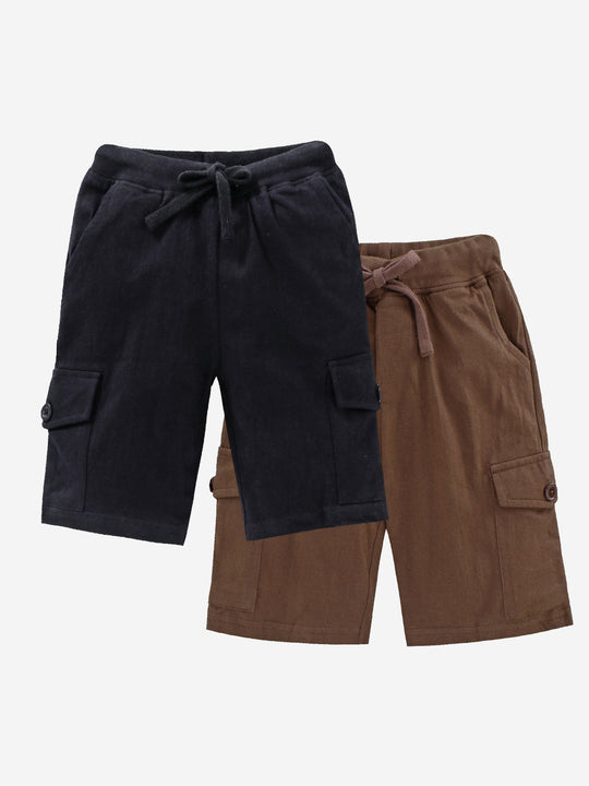 Boy's Knee Length Cotton Jersey Cargo Shorts- Pack of 2