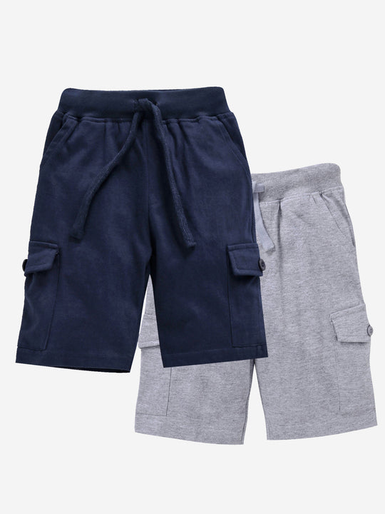 Boy's Knee Length Cotton Jersey Cargo Shorts- Pack of 2