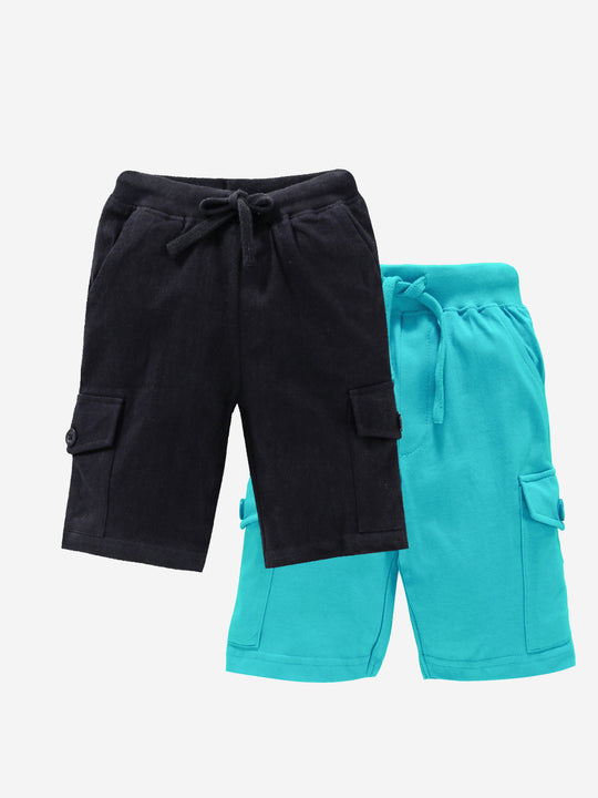 Boy's Knee Length Cotton Jersey Cargo Shorts- Pack of 2