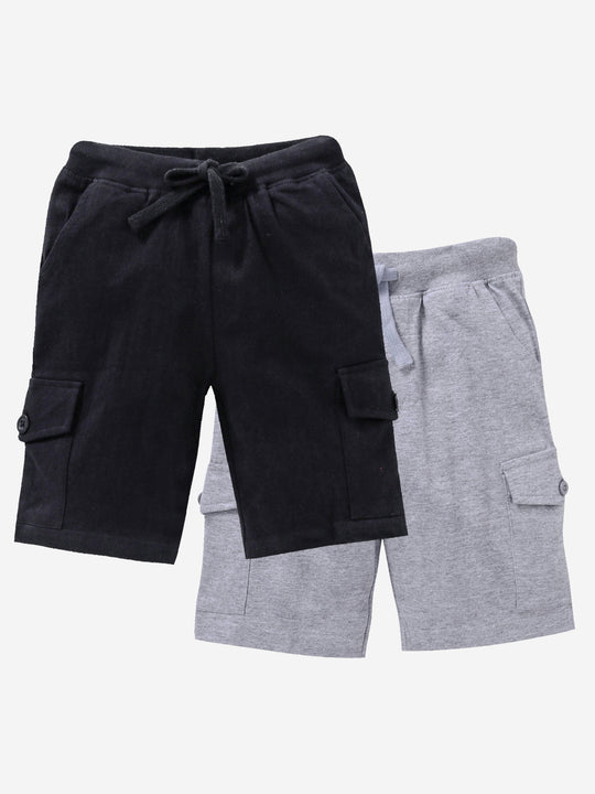Boy's Knee Length Cotton Jersey Cargo Shorts- Pack of 2