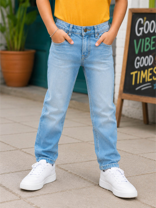 Kiddopanti Boys Denim Solid Denim Pant Basic 5 Pocket