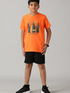 Boys Printed Round Neck Tee - Orange / 4-6Y