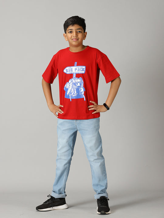 Boys Printed Drop Shoulder Tee & Basic 5 Pocket Denim Pant Set