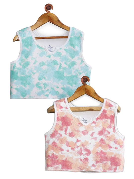 Girls Tie & Dye Print Rib Crop Tank Top Pack of 2