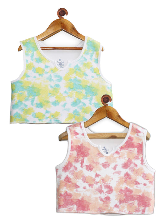 Girls Tie & Dye Print Rib Crop Tank Top Pack of 2