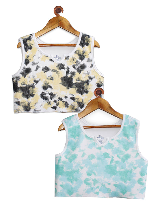 Girls Tie & Dye Print Rib Crop Tank Top Pack of 2