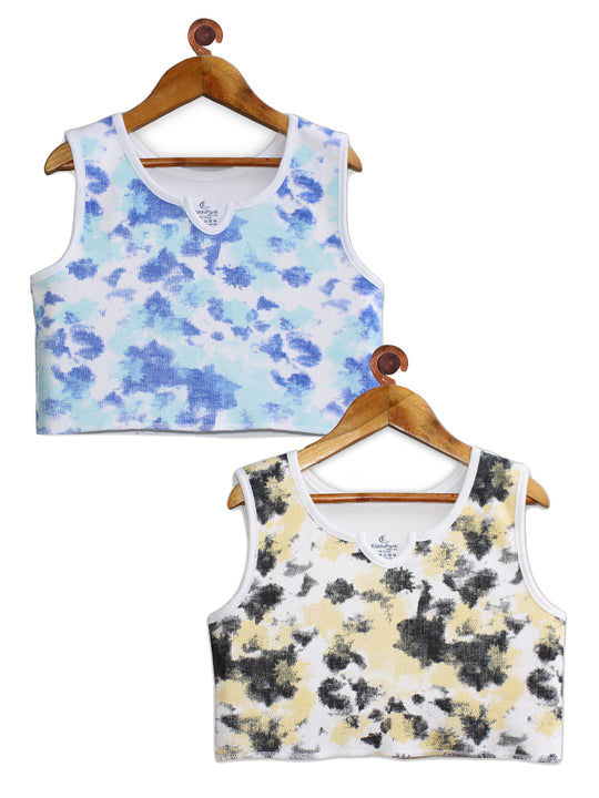 Girls Tie & Dye Print Rib Crop Tank Top Pack of 2