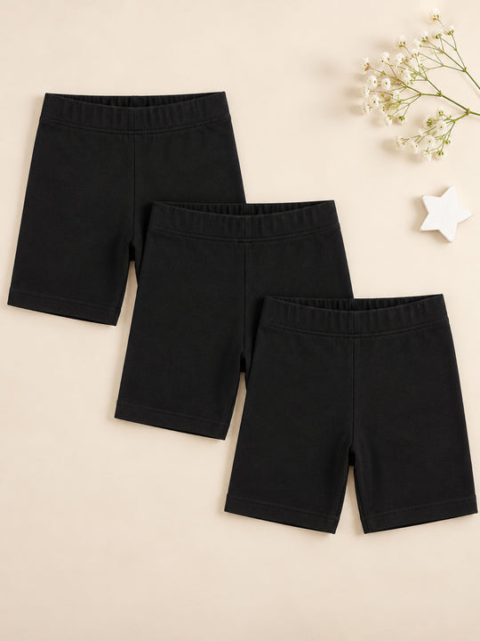Kiddopanti Girls Cotton Spandex Cycling Shorts- Pack of 3