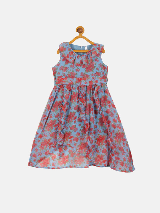 Girls Sleeveless Dress With Frilled Neck Line