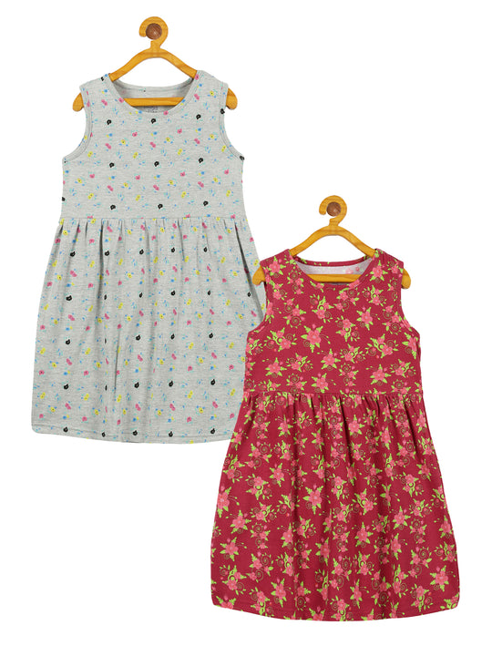 Girls Sleeveless Yoke Gather Dress Pack of 2