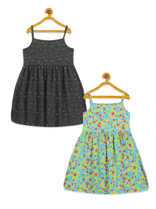 Girls Strap Dress With Yoke Pack of 2