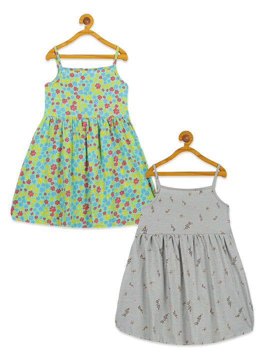 Girls Strap Dress With Yoke Pack of 2