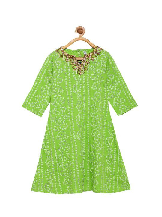 Girls Yoke Embroidery Bandhani Kurta