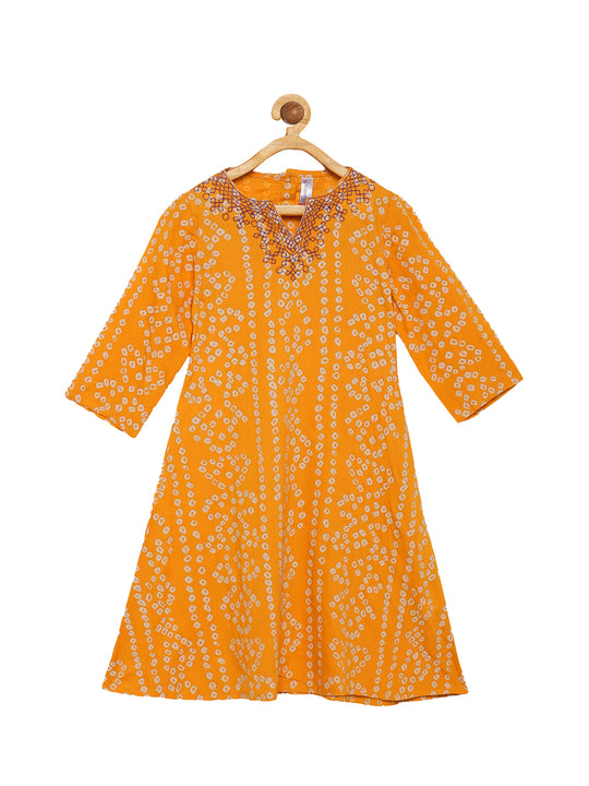 Girls Yoke Embroidery Bandhani Kurta