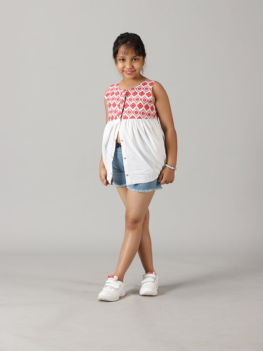 Girls Reversible cotton Top & Denim hot Shorts Set