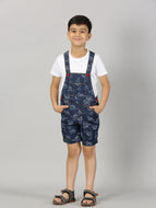 Boys Denim Dungaree Shorts - Dk Wash Dino / 2-3Y