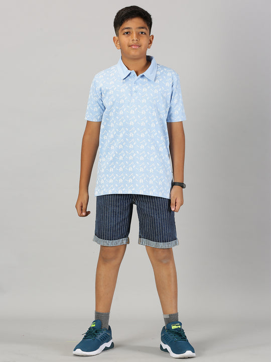 Boys Polo Tee & Denim Rollup Shorts Set