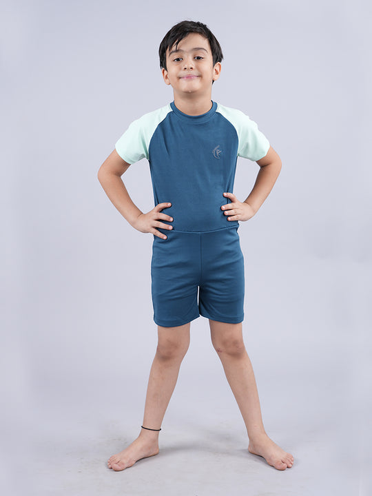 Boys & Girls Half Sleeve Mid Thigh Length Swim Suit