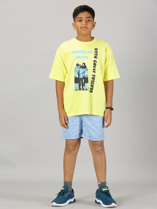 Boys Printed Drop Shoulder Tee & Roll up Shorts Set