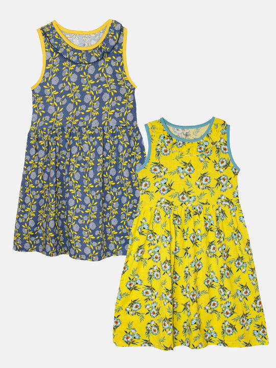 Girls Sleeveless Dress With Neck Frill Pack of 2