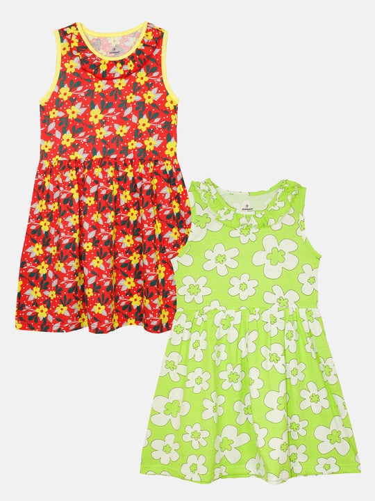 Girls Sleeveless Dress With Neck Frill Pack of 2