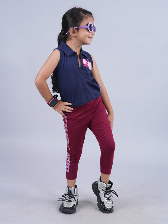 Girls Cropped Polo Tee & Printed Capri Legging Set