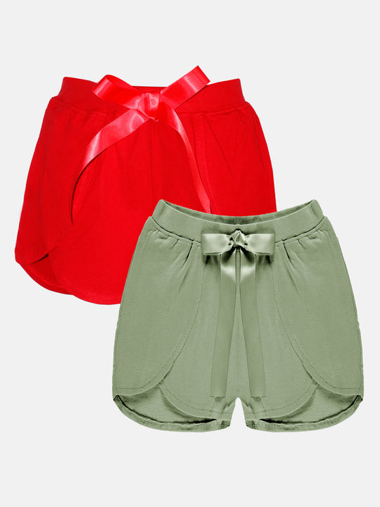 Girls Over Lap Shorts With Bow Pack Of 2