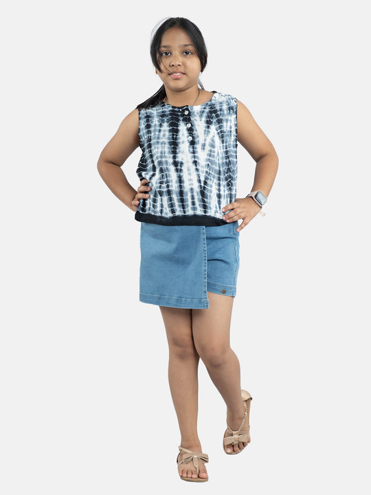 Girls Sleeveless Top & Denim Over Lap Skorts Sets