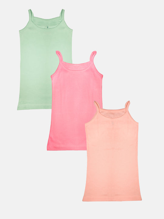 Girls Cotton Solid Camisole Pack of 3