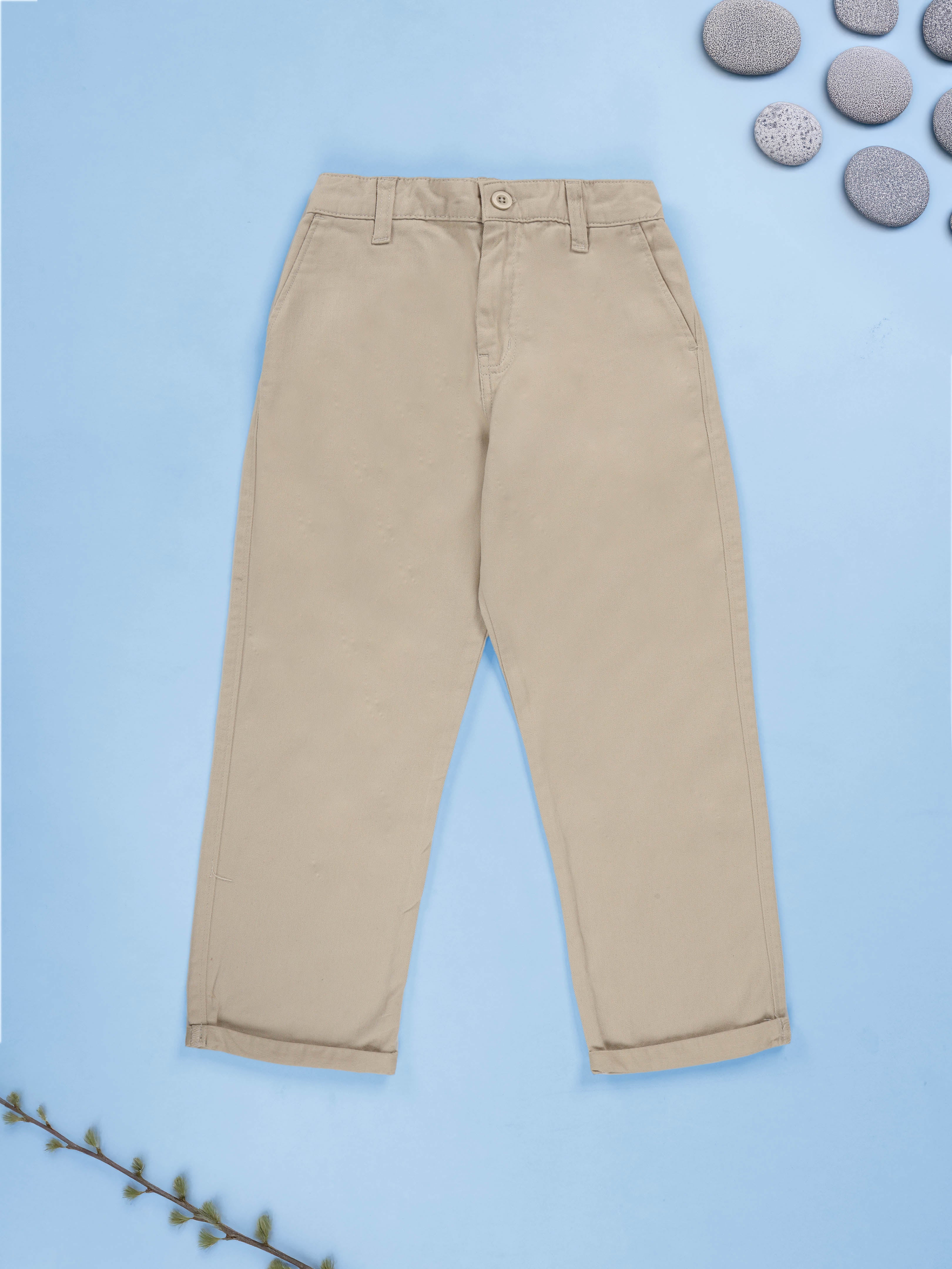 KiddoPanti Boys 100% Cotton Regular Fit Twill Chinos Pant With Half Elasticated Waistband