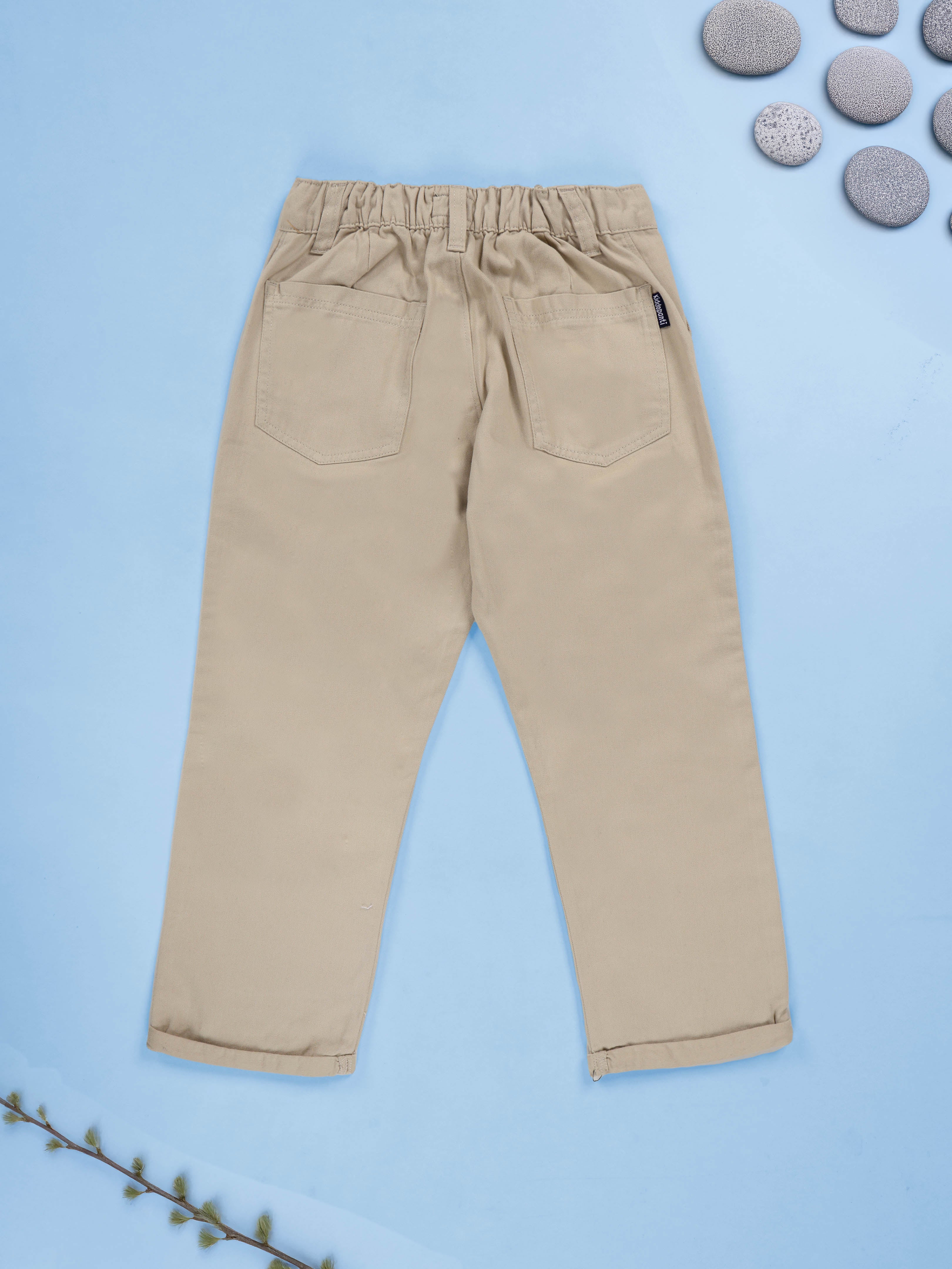 KiddoPanti Boys 100% Cotton Regular Fit Twill Chinos Pant With Half Elasticated Waistband