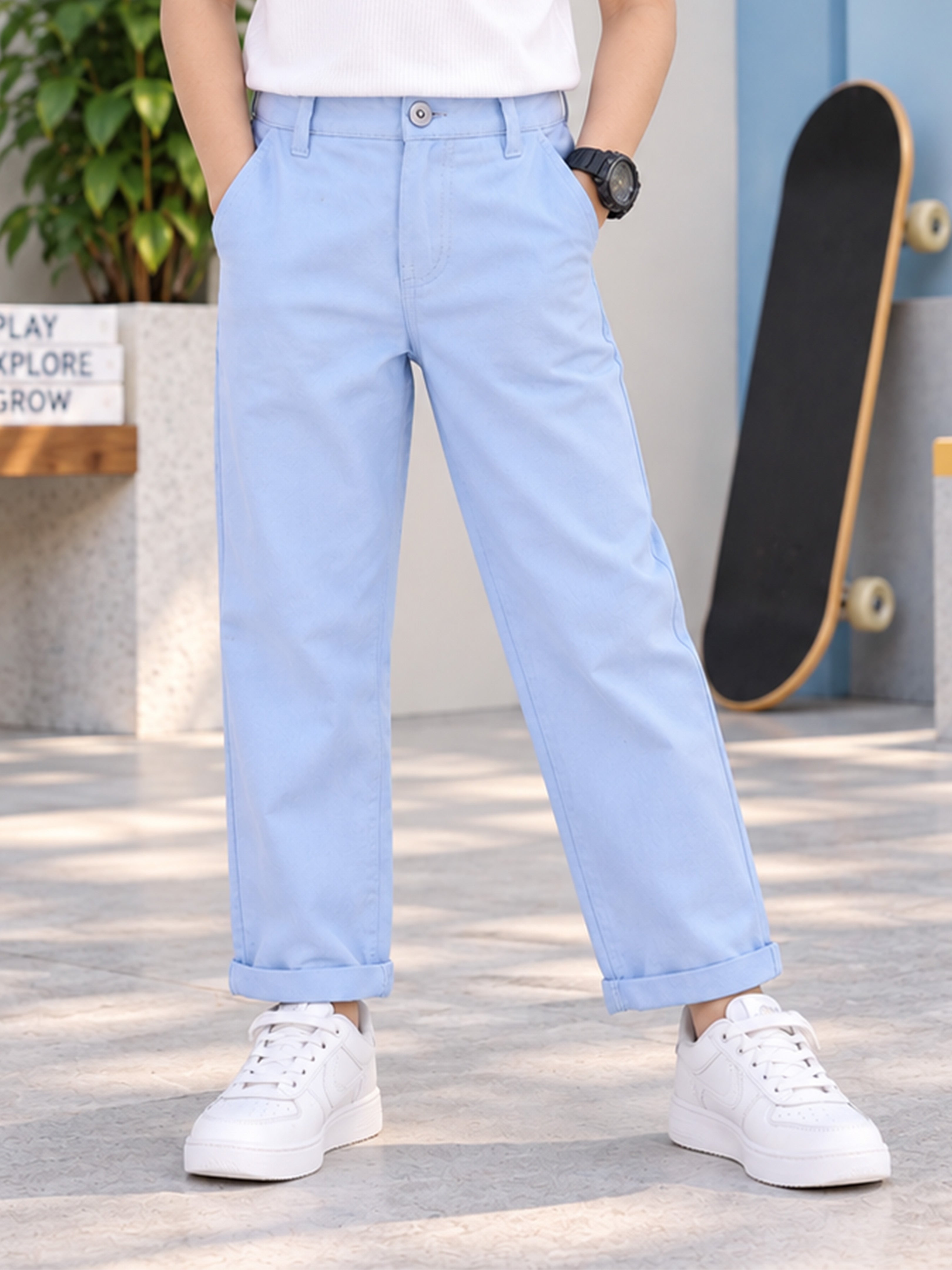 Kiddopanti Boys Cotton Knitted Solid Chinos Pant