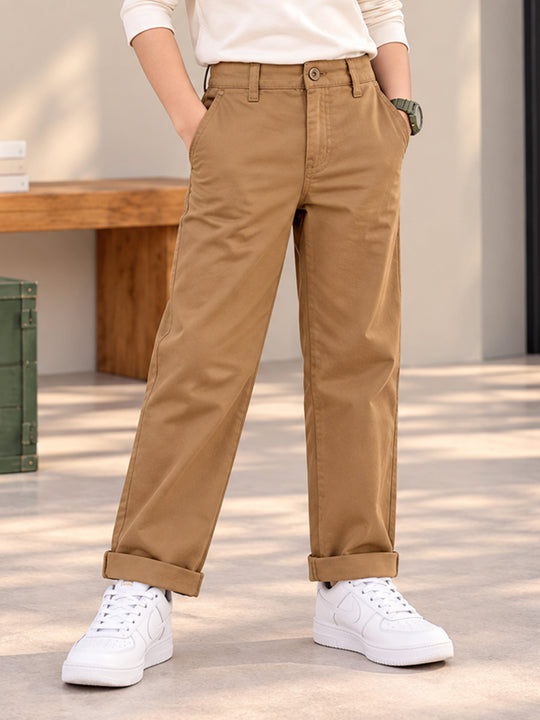 KiddoPanti Boys 100% Cotton Twill Regular Fit Chinos Pant With Adjustable Wasit Elastic
