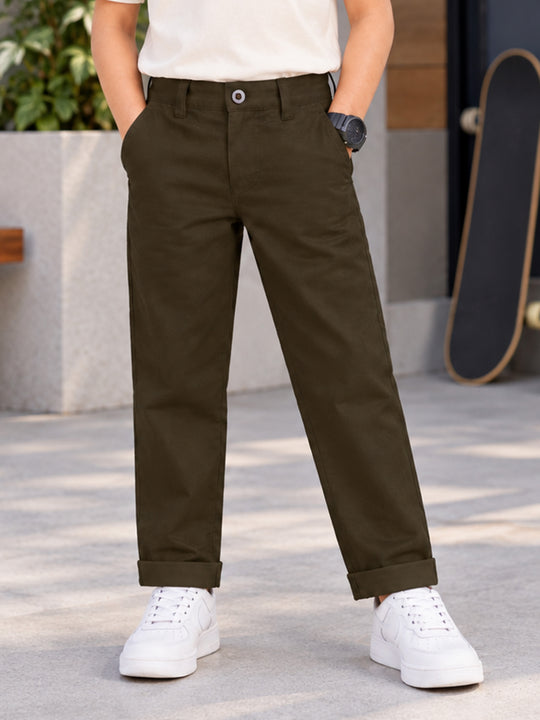 KiddoPanti Boys 100% Cotton Regular Fit Twill Chinos Pant With Half Elasticated Waistband