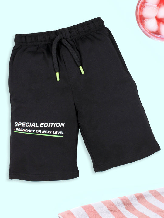 Boys Cotton Knee length Knit Printed Shorts