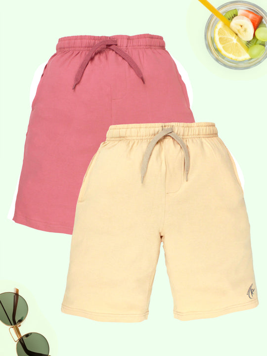 Boys Solid Knee Length Basic Shorts Pack Of 2