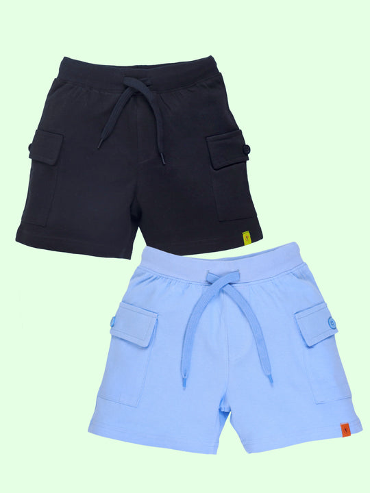 Boys Cotton Knee Length Basic Knit Cargo Shorts Pack of 2