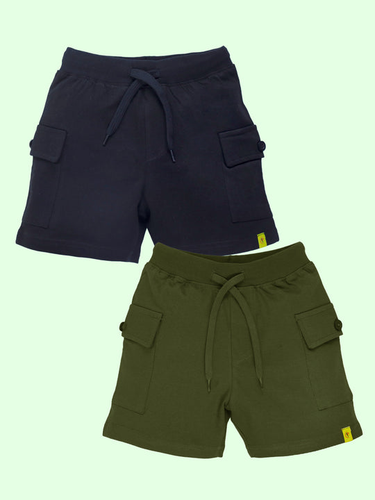 Boys Cotton Knee Length Basic Knit Cargo Shorts Pack of 2