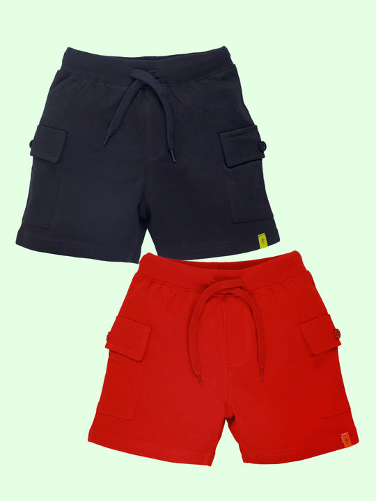 Boys Cotton Knee Length Basic Knit Cargo Shorts Pack of 2