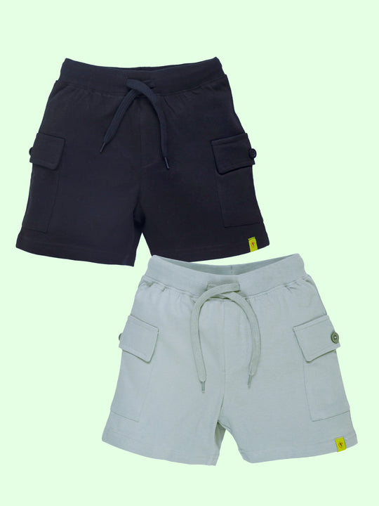 Boys Cotton Knee Length Basic Knit Cargo Shorts Pack of 2