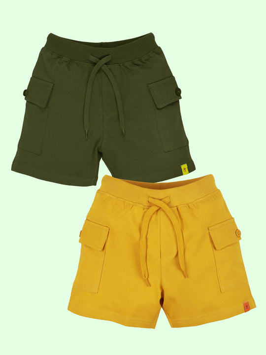 Boys Cotton Knee Length Basic Knit Cargo Shorts Pack of 2
