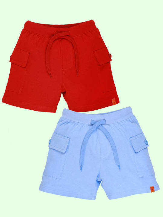 Boys Cotton Knee Length Basic Knit Cargo Shorts Pack of 2