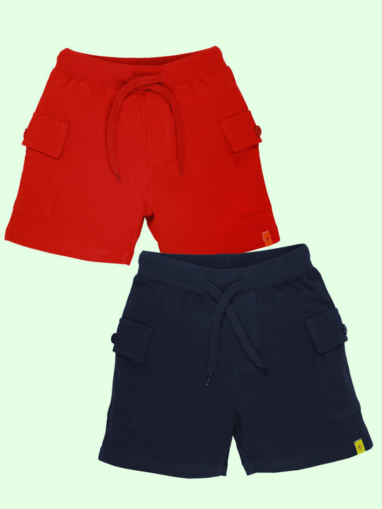 Boys Cotton Knee Length Basic Knit Cargo Shorts Pack of 2